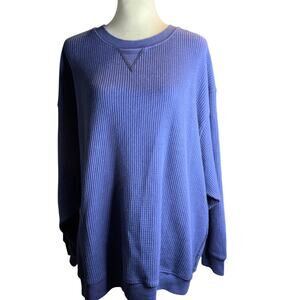 Aerie Oversized Waffle Knit Long Sleeve Top, Periwinkle Blue, Size XL